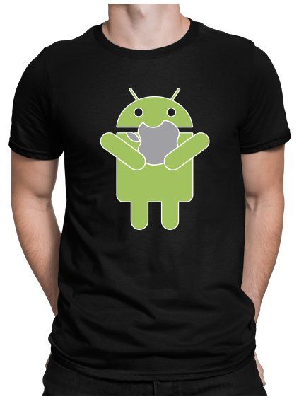 android eats apple cerne triko